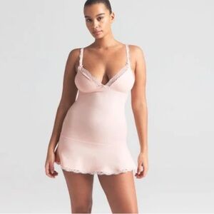 SKIMS Soft Pink- primrose cotton lace slip dress size large NWT